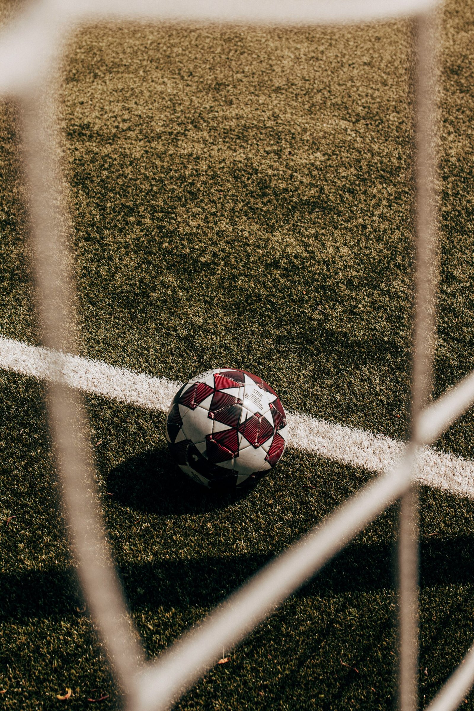 a soccer ball sitting on top of a soccer field